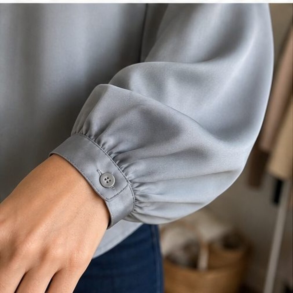 Gray Tie Neck Blouse - Picture 5 of 6
